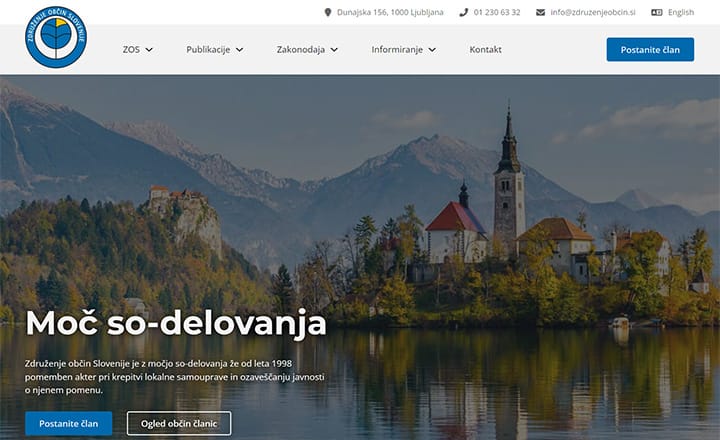 Naslovna stran spletne strani Združenje občin Slovenije