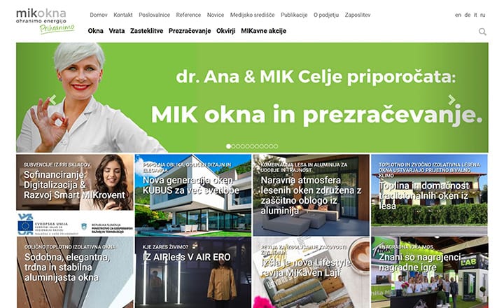 Naslovna stran spletne strani MIK Celje